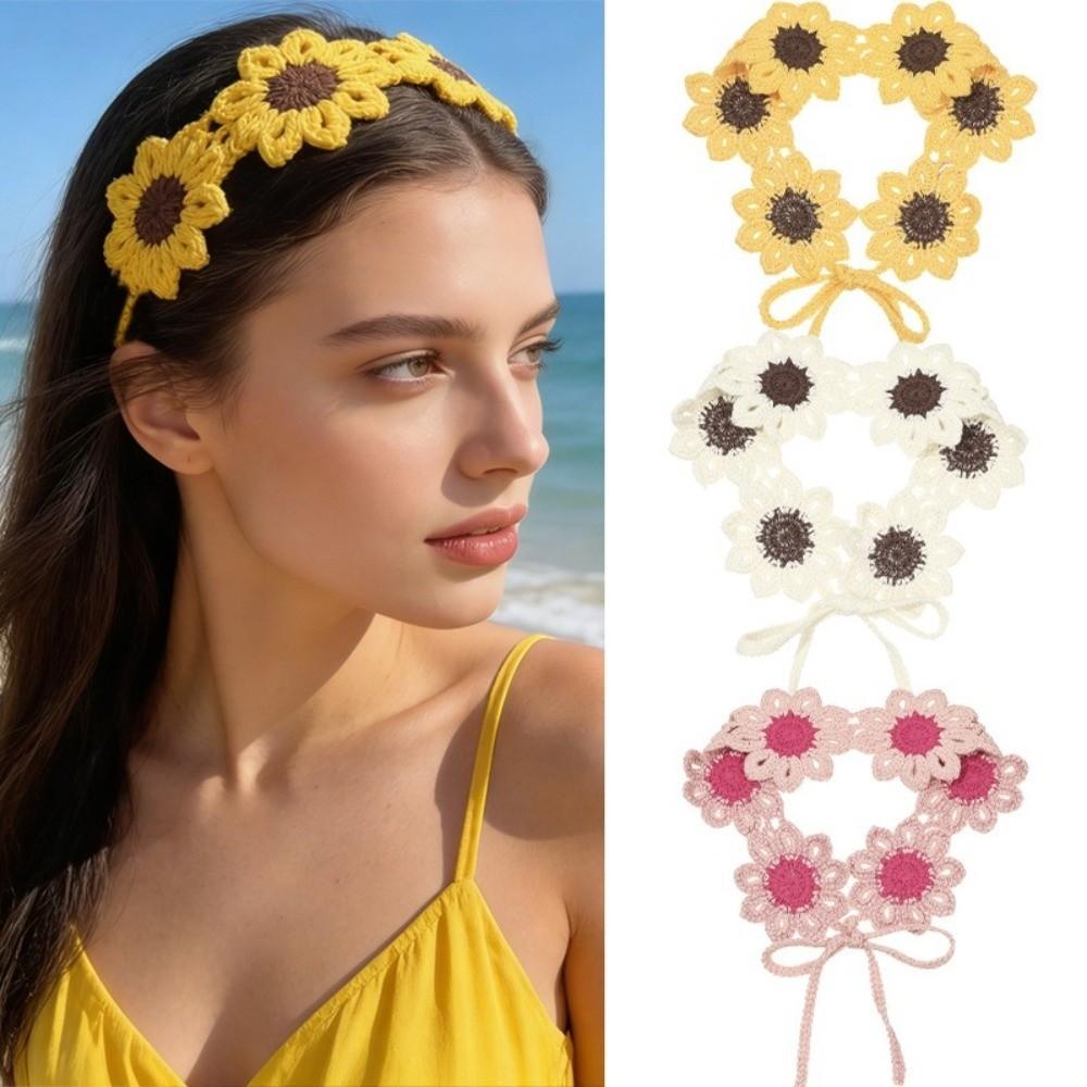 Turban Pastoral Style Headscarf Colorful Knitted Hair Band Flowers Hairband Clothing Accessories