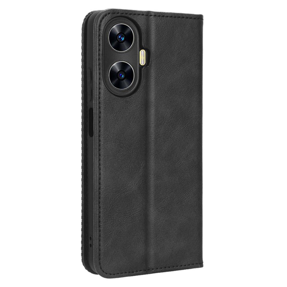 For Realme C55/Narzo N55 4G Retro Magnetic Absorption Flip Stand Cover PU Leather Wallet Phone Case