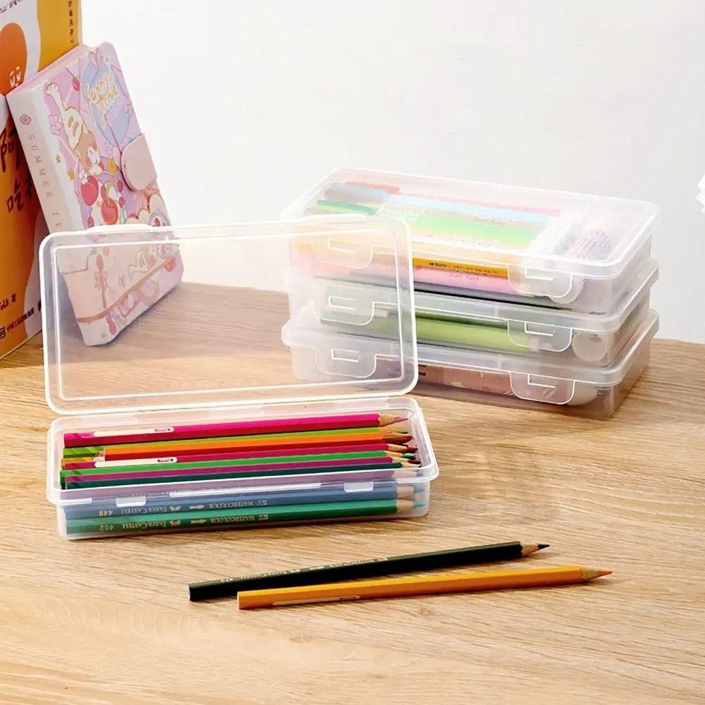 Transparent Desktop Storage Box Buckled Stationery Box Waterproof Pencil Case Organizer