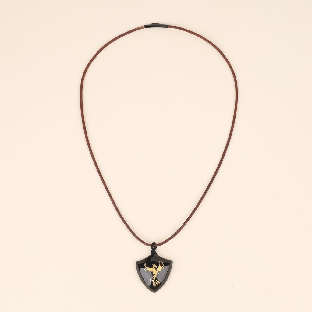 Phoenix Obsidian Shield Amulet Necklace for Men and Women [Coai]