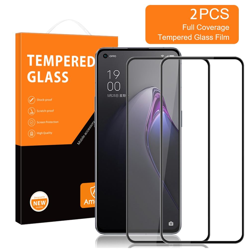 AMORUS 2Pcs/Pack Tempered Glass Film for Oppo Reno8 5G (Global Version)/Reno8 5G,Silk Printing Full Glue Secondary Strengthening Full Screen Protector