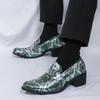 Fashion British Style Green Snake Skin Pattern Leather Loafers For Men Retro Mens Dress Shoes Party Formal Shoes 6cm High Heels