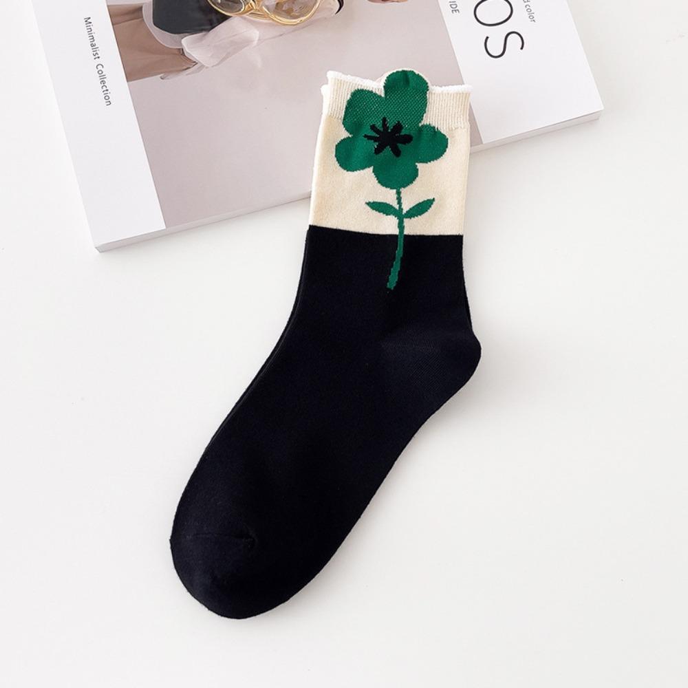 Женские носки конфетного цвета с рисунком тюльпана, носки средней длины для женщин