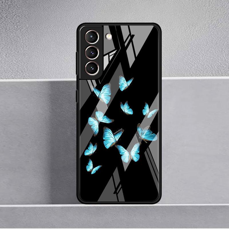 Красивый стеклянный чехол с розовой бабочкой для Samsung Galaxy S22 S20 FE S21 Plus, чехол для телефона S10 5G S9 Note 20 Ultra 10 Lite Shell