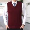 Men Vest Sweater V Neck Sleeveless Slim Fit Solid Color Knitted Pullover Slim Fit Mid Length Thickened Business Style