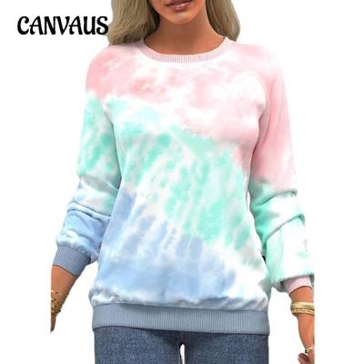 Весенне-осенняя женская блузка с принтом тай-дай, топ с круглым вырезом, повседневная свободная толстовка с длинными рукавами