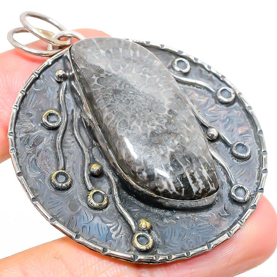 Stingrey Coral Handmade 925 Sterling Silver Jewelry Pendant 2.36" O5o06