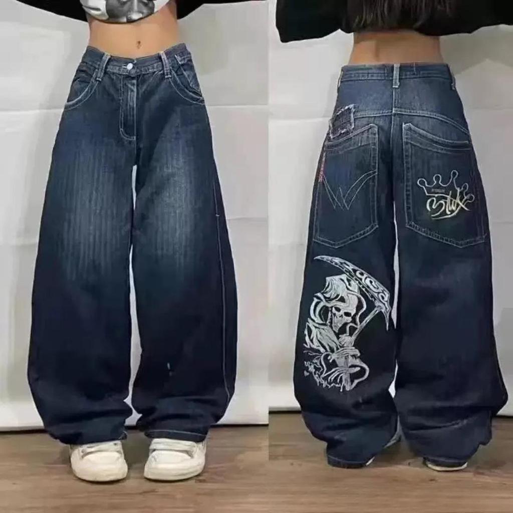 VibeStreet Американская мода Новые Черные Старые Стиранные Дырявые Мешковатые Джинсы Женские Y2K Винтаж Панк Мода Повседневные Универсальные Брюки с Высокой Талией и Широкими Штанинами