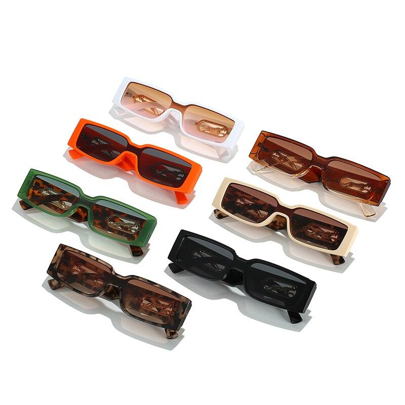 Fashion Rectangle Sunglasses Women Candy Colors Gradient Eyewear Shades UV400 Vintage Metal Cheetah Decoration Sun Glasses EMA