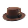 Hat Female British Retro Fashion Versatile Jazz Hat Flat Top Tweed Feather French Top Hat