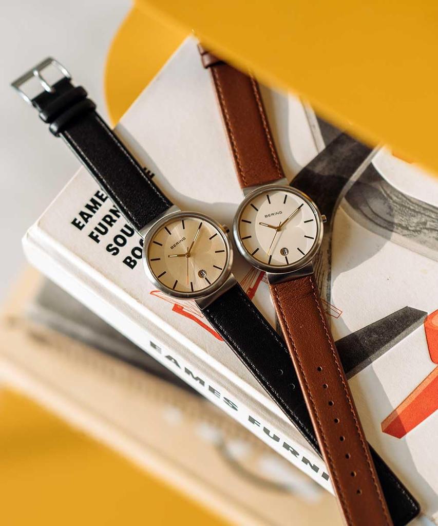 Bering Classic Скандинавские часы из простроченной телячьей кожи для мужчин и женщин, 11035-400-J [Официальный импорт]