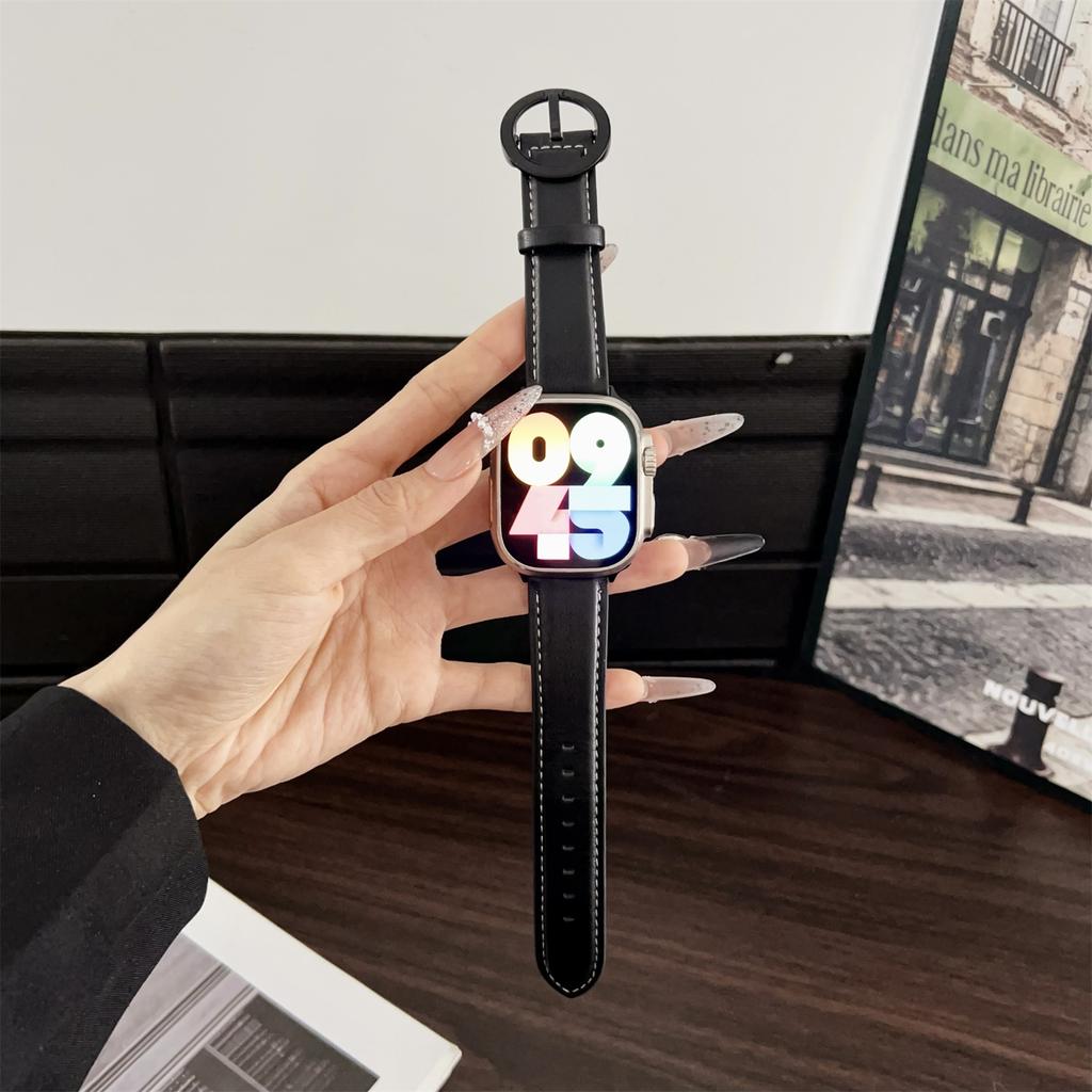 Crazy Horse Texture Round Buckle Leather Watch Band For Apple Watch Series 10 Ultra 9 8 7 SE 6 5 4 3 2 1 46mm 49mm 45mm 44mm 42mm