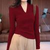 Women's V-Neck Knit Slim Sweater - Spring/Autumn Fishbone Texture Design, Stylish and Soft Base Layer