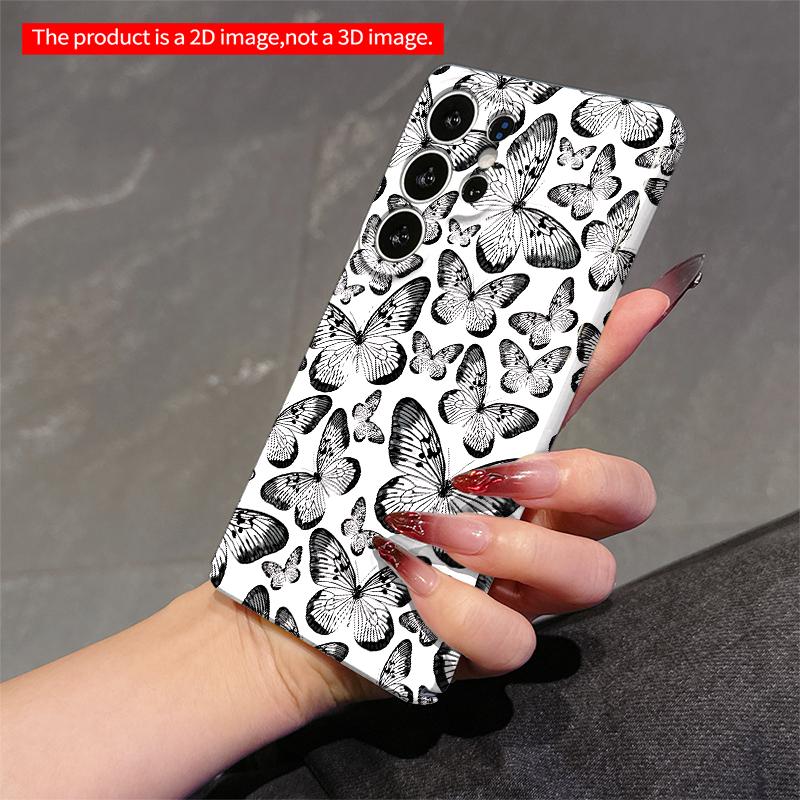 2DFlat Samsung phone case Black and White Butterfly Pattern Phone Case Applicable to Galaxy S22 S23 S24 S25ULTRA S26 A12 A13 A14 A15 A16