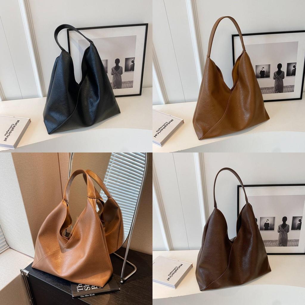 Color Solid Simple Large Capacity Pu Leather Women Shoulder Bag For Autumn