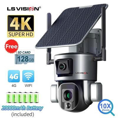 Новая беспроводная солнечная камера 4K, 8MP, Wi-Fi, двойной объектив, 4X10X оптический зум с солнечной панелью, PTZ-камера слежения за гуманоидом