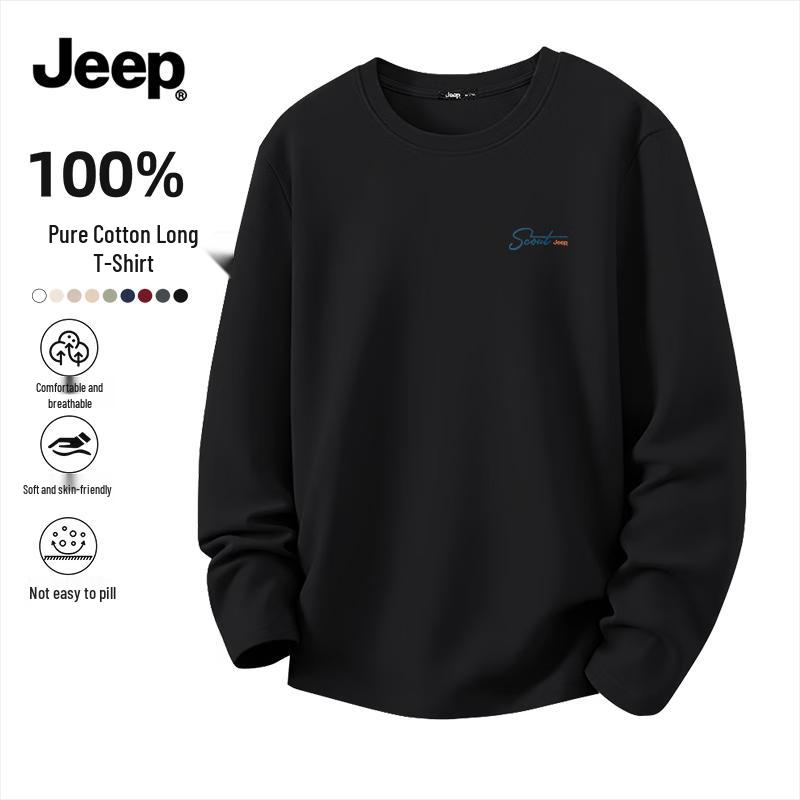Jeep Мужская футболка с длинными рукавами из чистого хлопка