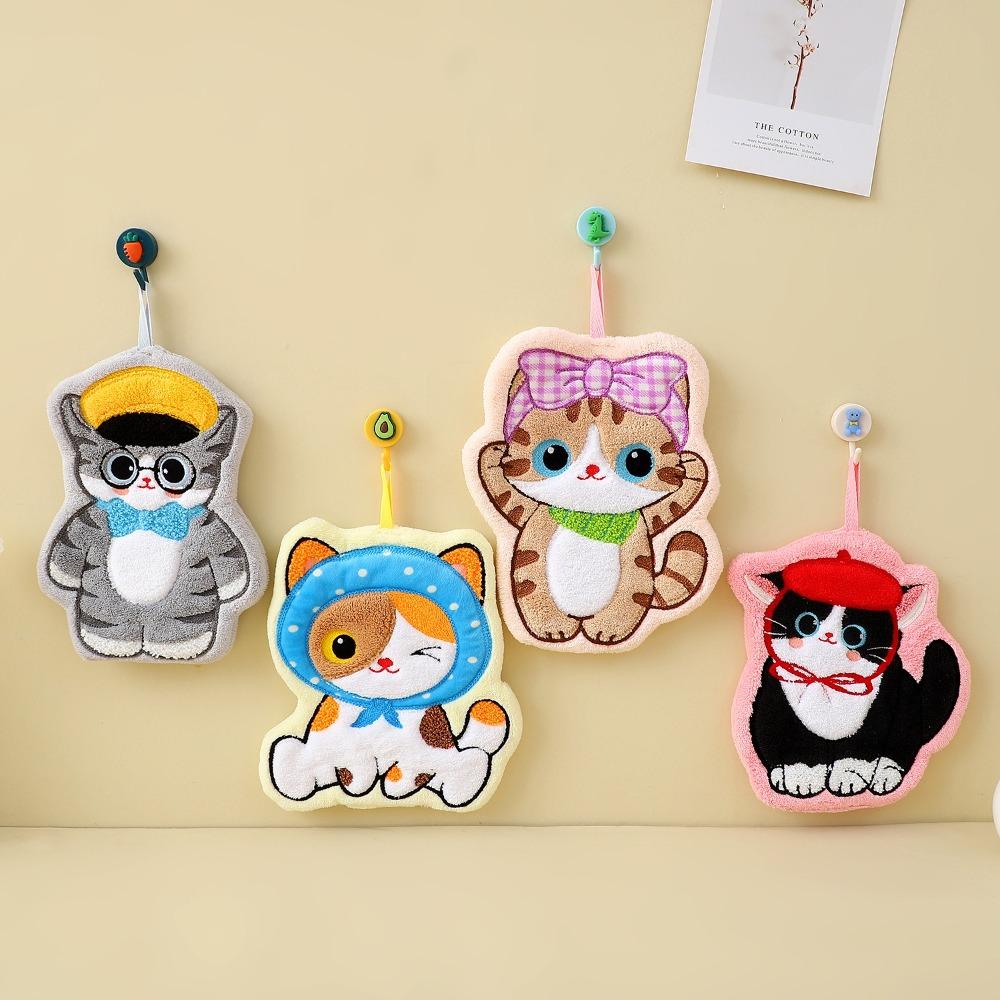 Coral Fleece Kitchen Toilet Handkerchief Cute Cat Bathroom Kerchief High Quality Washcloth