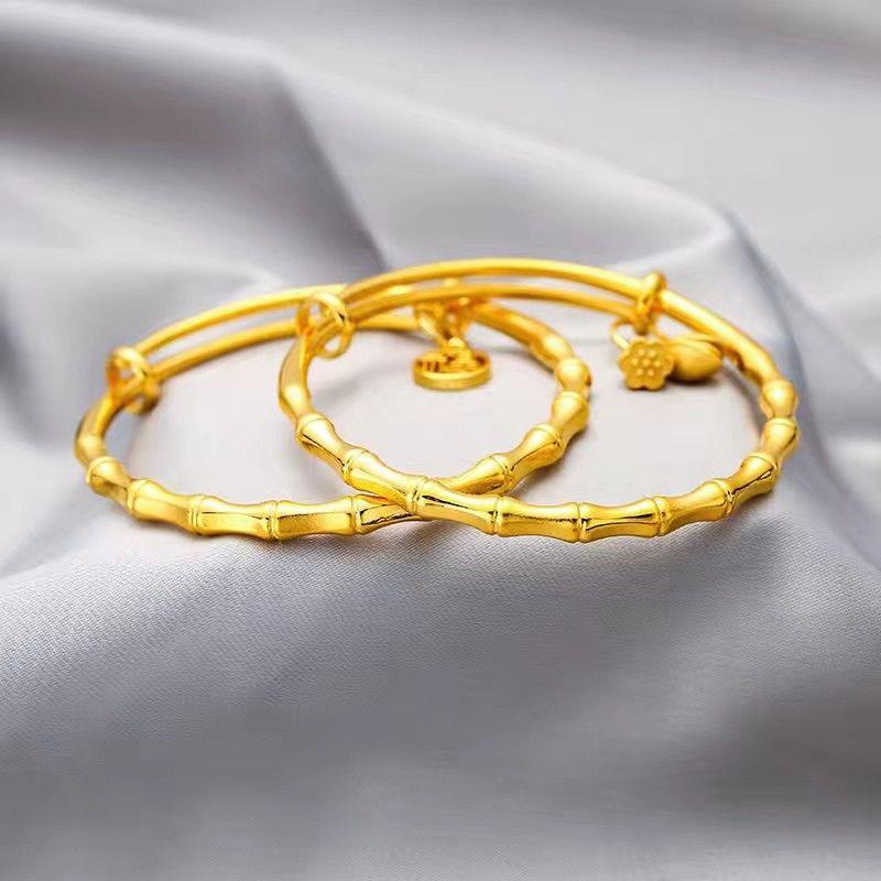 Женский браслет из бамбука золотого цвета, тонкий браслет с пуш-пульным браслетом, ювелирные изделия Lotus Peng
