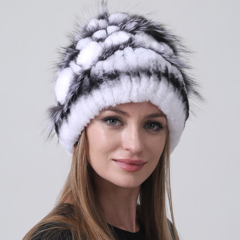 Цветочная меховая шапка из кролика Зимняя женская модная стильная теплая шапка из натурального меха