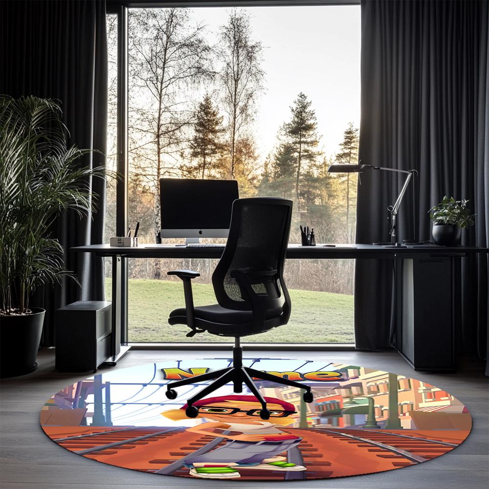 Custom Name Subway Surfers Printed Round Rug Carpet Chair Rug Area Rug Entryway Doormats,for Office Chair Living Room Bedroom Kitchen Room.