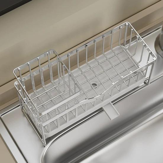 Стойка для хранения раковины с быстрым сливом и дренажным туннелем. Стойка для слива из нержавеющей углеродистой стали. Полка для организации кухонных принадлежностей. Губка для раковины. Тряпка для мытья посуды.