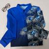 Women Spring Autumn Shirt Tops Lapel Long Sleeve Faux Gemstone Feather Print Single Breasted Shirt Streetwear