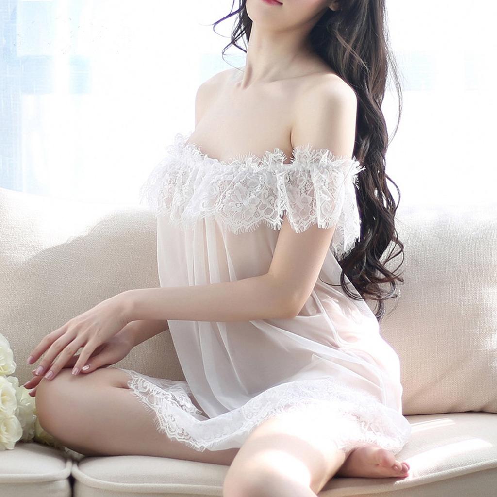 Babydoll Lingerie Sheer and Glamorous White Fascinating That Shows Off Your Skin Beautifully [Synlala] Nightgown, Transparency, Off-Shoulder