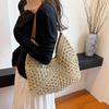 Летняя соломенная вязаная сумка, ажурная сумка-тоут, однотонная пляжная сумка через плечо, праздничная дорожная сумка, сумка через плечо в стиле бохо для женщин
