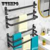Towel Bar Hanger Free Punch Clothes Rack Single/Double Bar Toilet Hanger Rack Black Bathroom Storage Rack Towel Holder Rack Rail