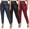 Women Pants Solid Color Loose Faux Leather Temperament Loose-fitting Pants for Daily Wear