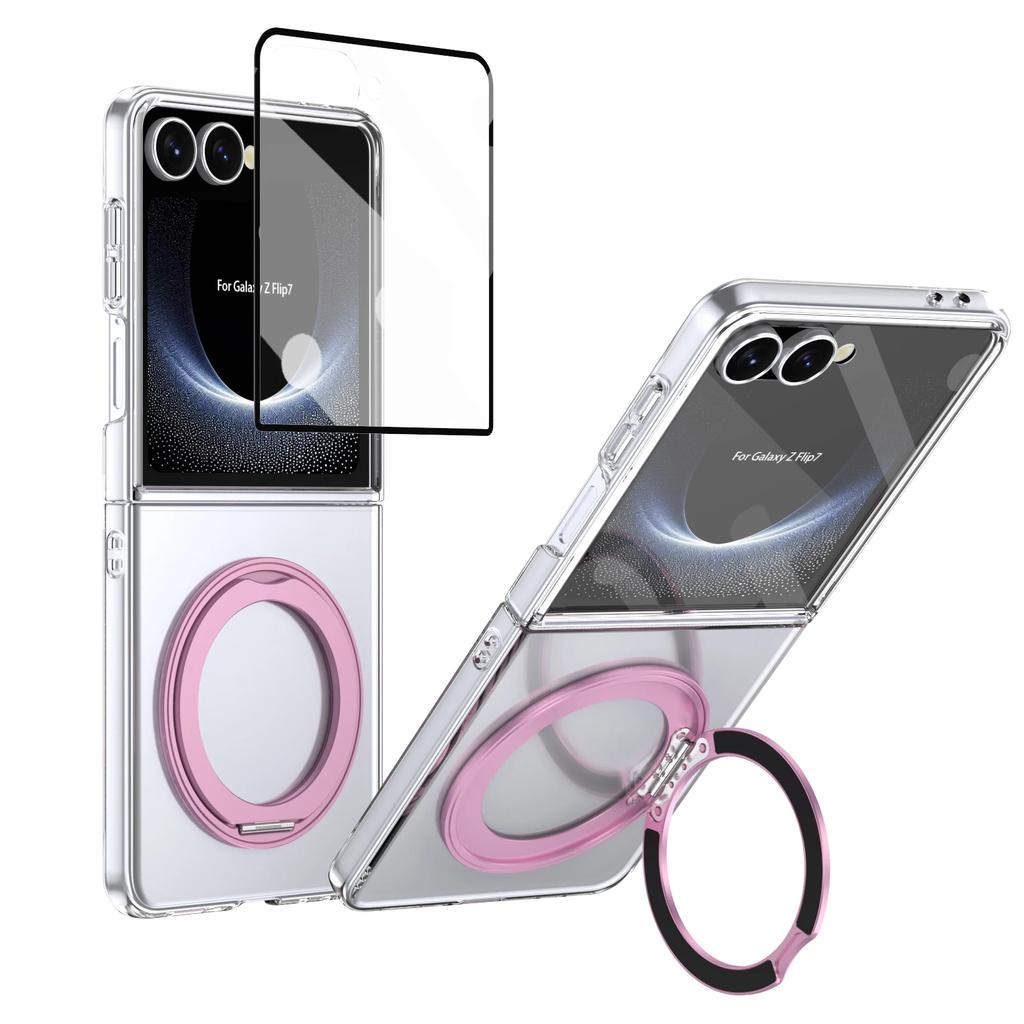 Магнитный прозрачный чехол для телефона с поворотом на 360° для Samsung Galaxy Z Flip 7 6 5 4 3 Ударопрочный с подставкой Magsafe Защитная крышка для экрана