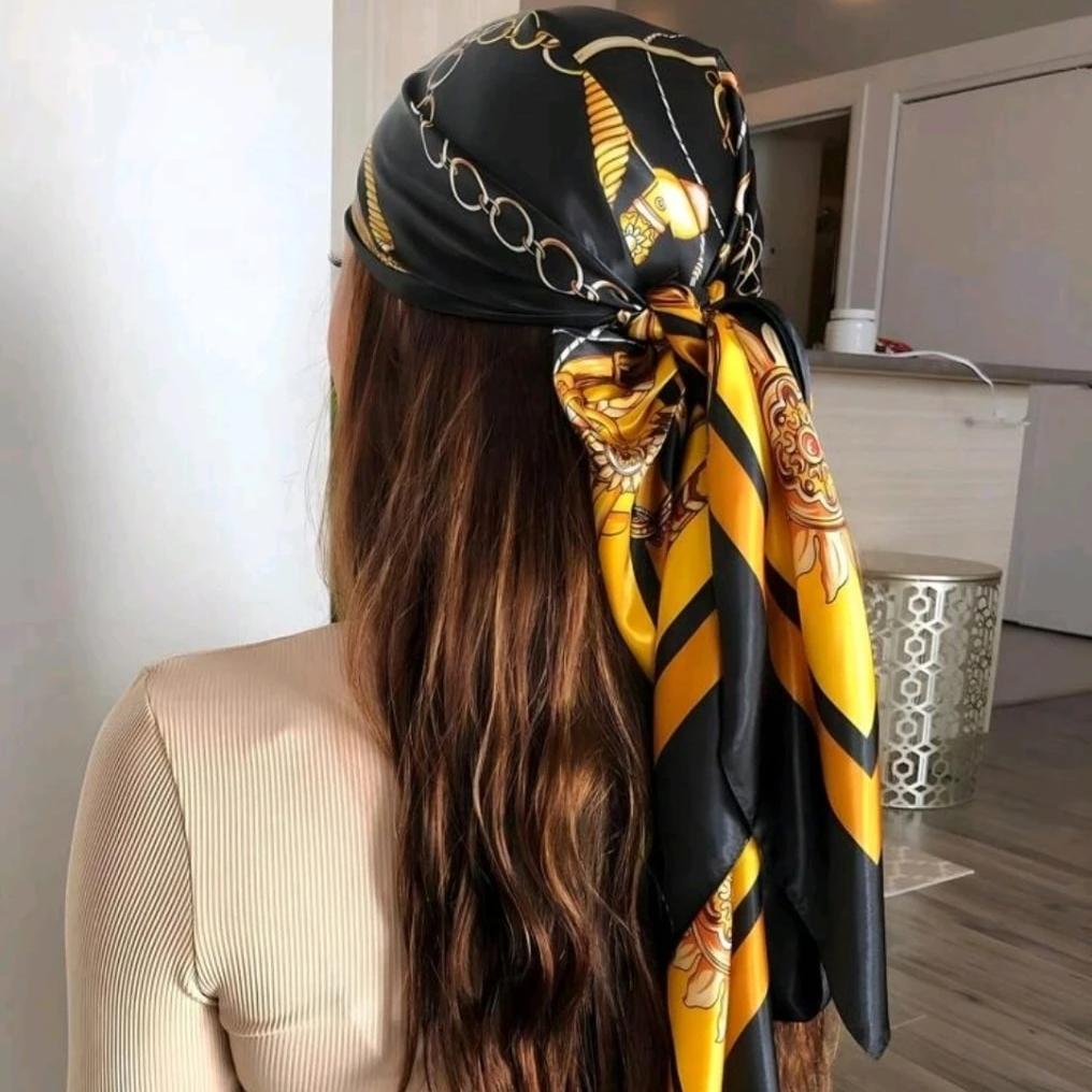 Шелковый платок для волос Scarftop Женский летний атласный головной платок Фуляр Бандана для волос Мягкий шейный платок Хиджаб для леди