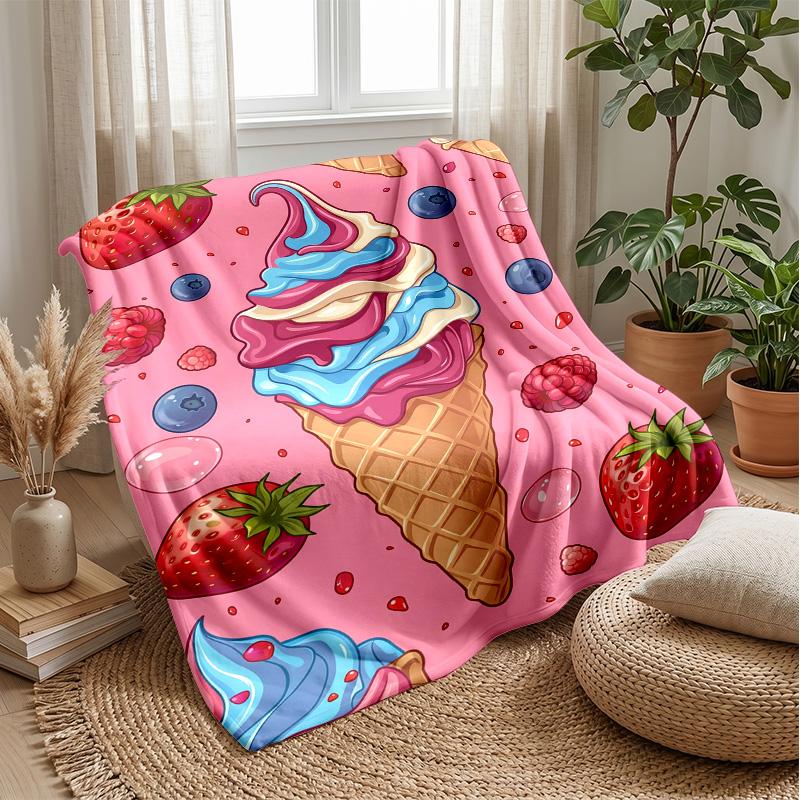Summer Ice Cream Delight Theme blanket Lightweight Warm Flannel Blanket Decorative Throw Blanket for Home Decoration