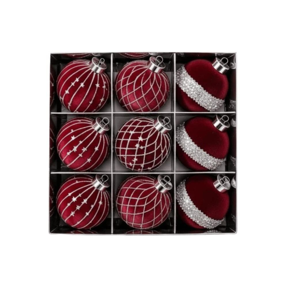 Shiny Rhinestone Christmas Balls 9 Pieces Xmas Tree Pendants Flocked Velvet Baubles Party Planners