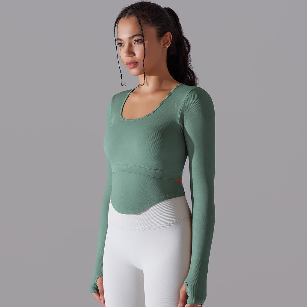 Nessaj бесшовные вязаные однотонные спортивные рубашки топ с длинными рукавами для йоги, одежда для бега и фитнеса, топы для женщин