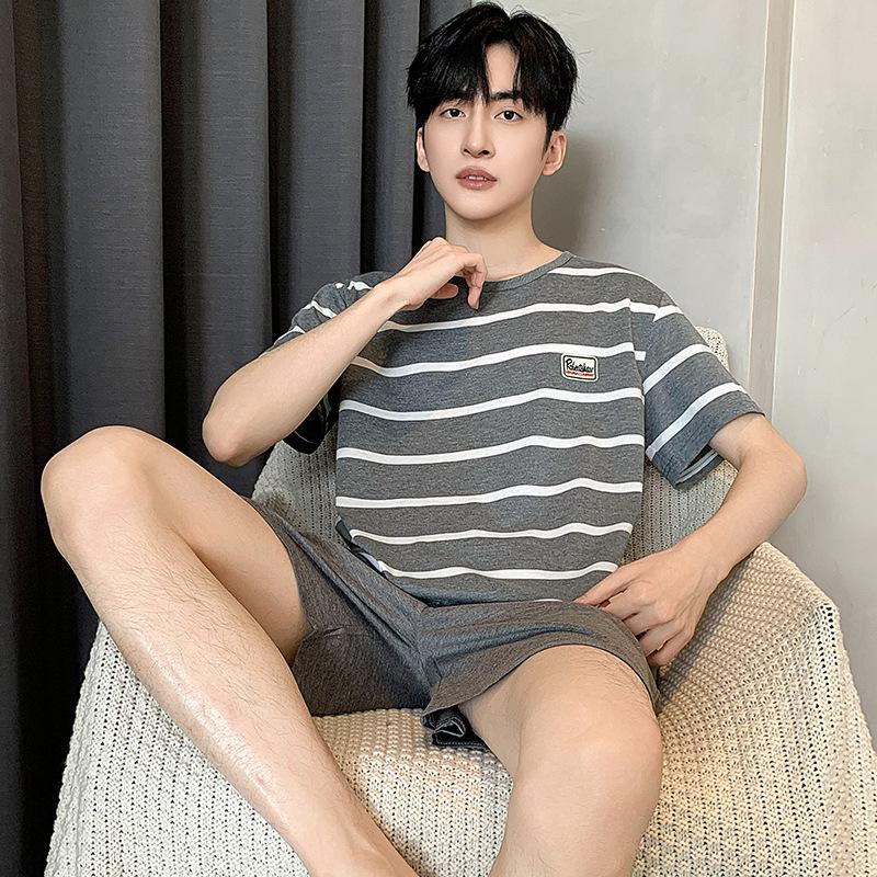 Летние трикотажные хлопковые мужские пижамные комплекты с короткими рукавами, мужской пижамный комплект с буквами, пижама для мужчин, одежда для сна, костюм для домашней одежды