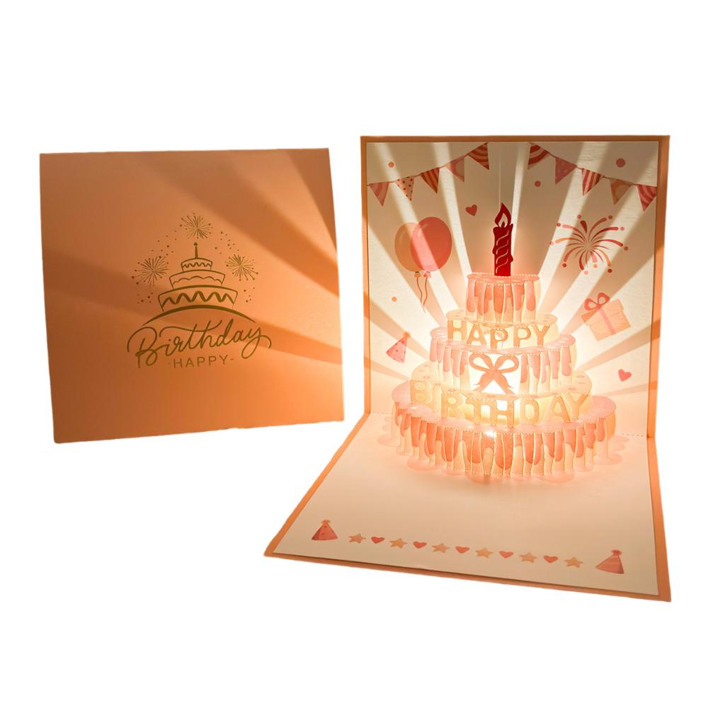 Музыкальная и световая 3D всплывающая поздравительная открытка Роскошные открытки с тиснением фольгой Принадлежности для вечеринки по случаю дня рождения
