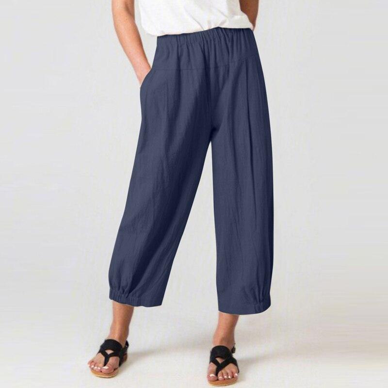 Повседневные свободные укороченные брюки из хлопка и льна цвета хаки, летние модные однотонные широкие брюки с высокой талией, мешковатые брюки Mujer 25552