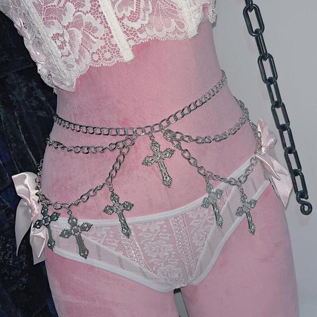 Металлическая цепочка на талию с крестом, блестящий металл, цепочка для брюк в стиле Y2K, шарм-подвеска для девушки, модные украшения для талии, взрослое украшение для тела