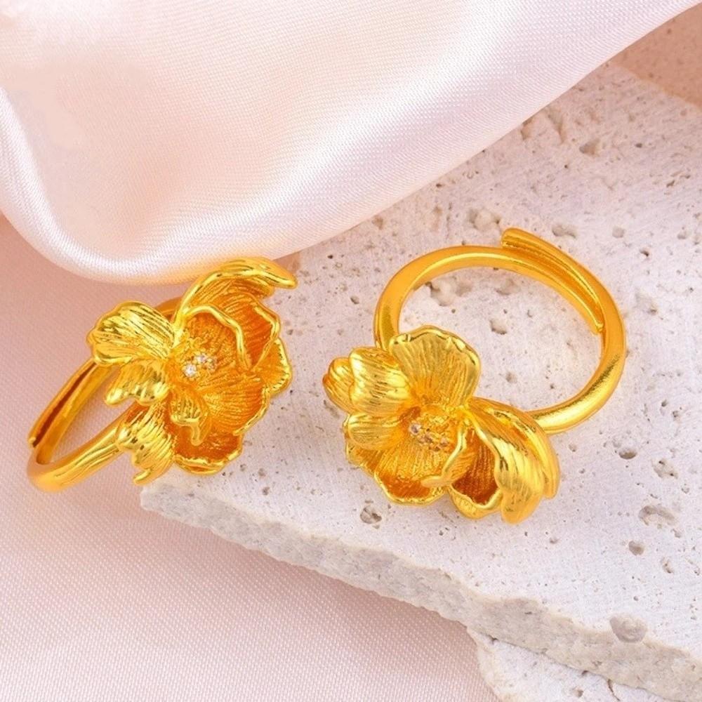 Ancient Peony Rhinestone Rings Gold Plated Gold Jewelry Accessories  Engagement