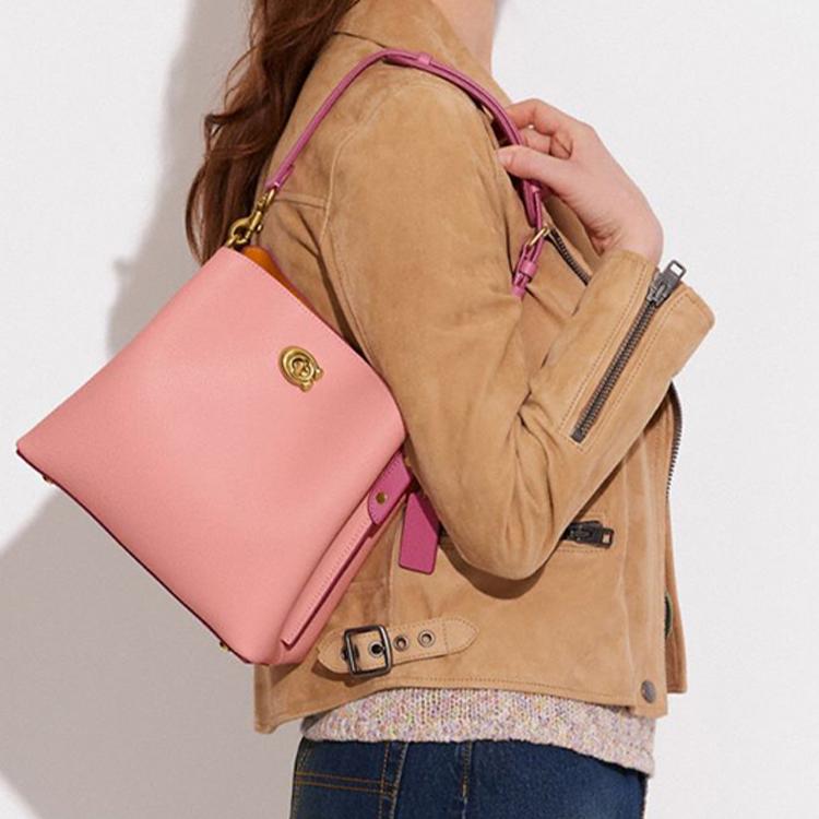 New COACH Willow Cow Leather Bucket Bag, Shoulder Bag, Crossbody Bag, Handbag Medium Women's Pink CA095-B4OSC