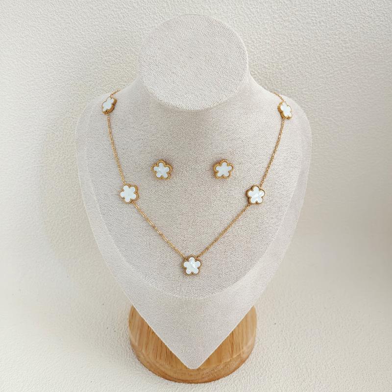 Двусторонний кулон в виде растения и цветка, серьги с цирконами, набор для женщин, нержавеющая сталь, водонепроницаемый, цирконы в виде клевера, подарки