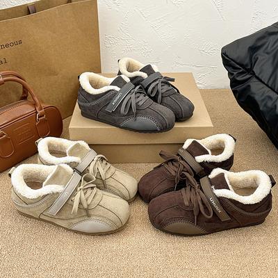 Флис Немецкие тренировочные туфли женские зима 2025 новые ретро плоская обувь теплые и утолщенные липучки Мао Мао хлопковые туфли женские