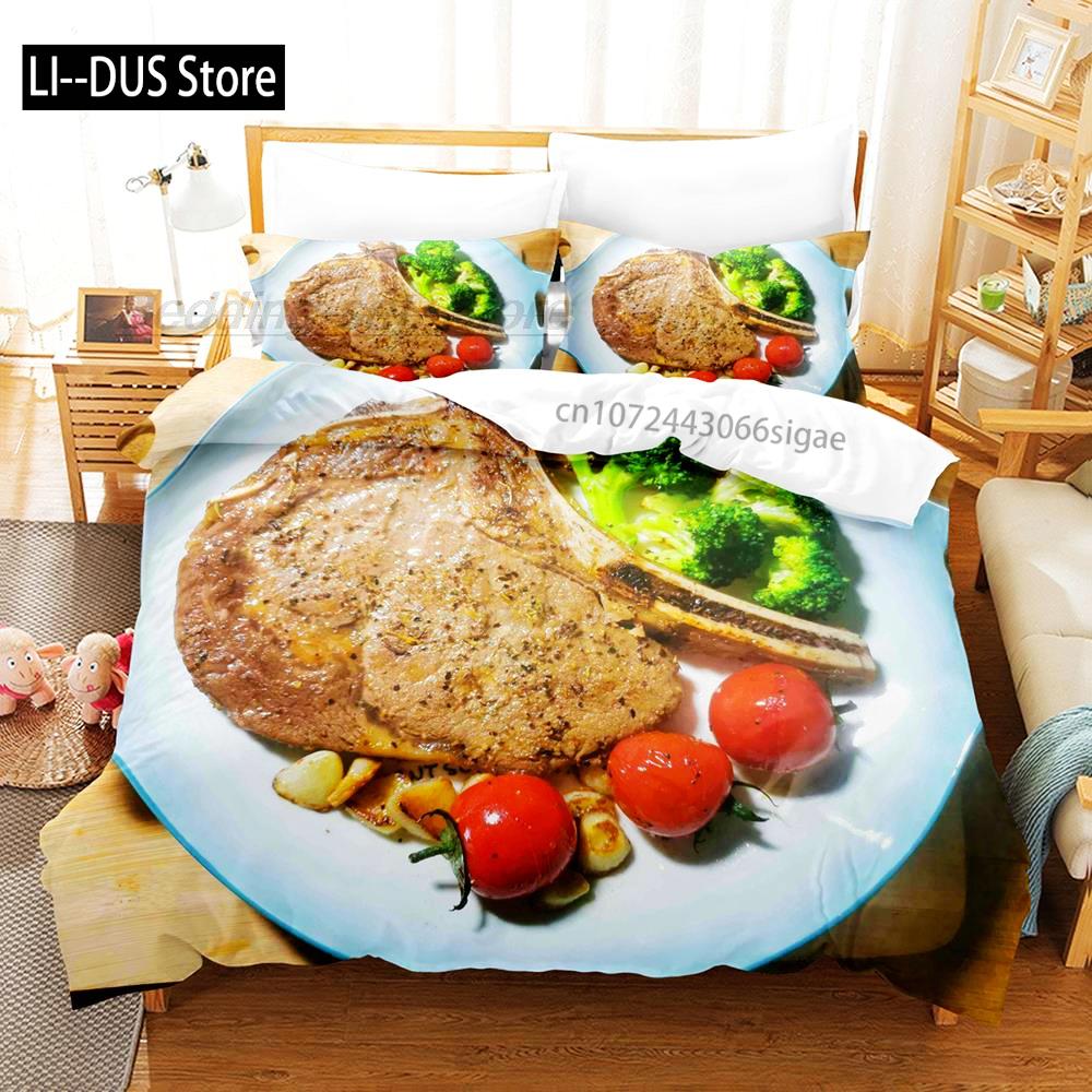Постельное белье Beefsteak Односпальное Двуспальное Полный Размер Queen King Размер Комплект Постельного Белья Взрослые Детская Спальня Комплекты Пододеяльников 3D Печать Гурманский Стейк