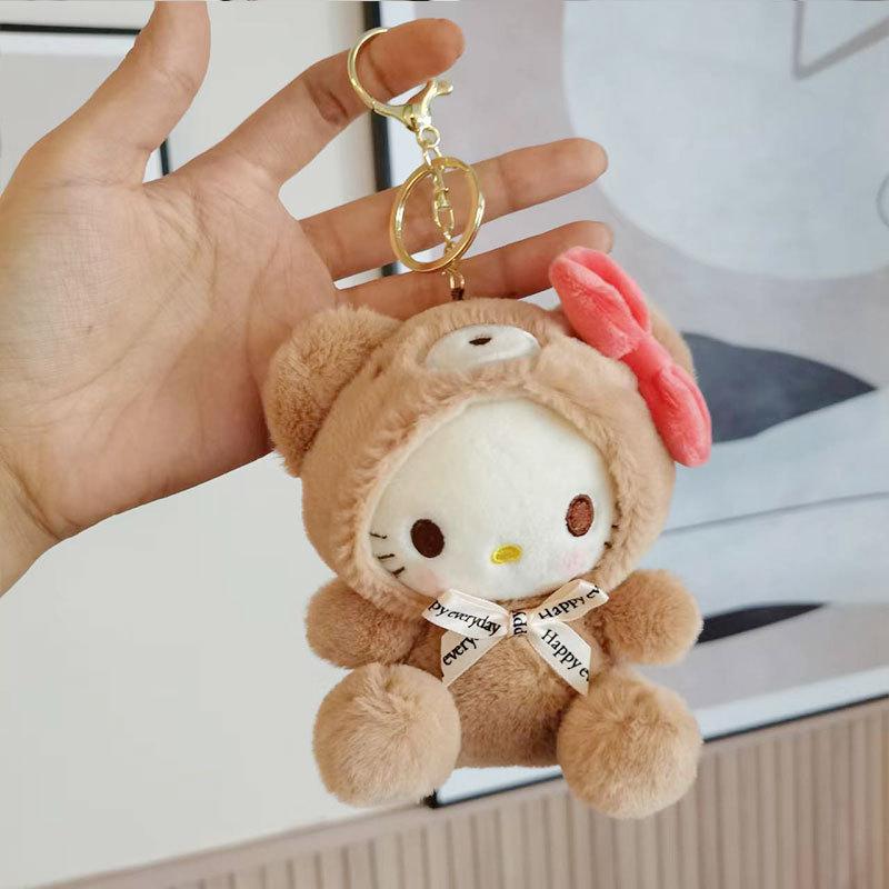 Sanrio Plush Keychain Hello Kitty Bag Pendant Kuromi Cinnamoroll Cartoon Pendant Backpack Decor Toy Gifts for Kids & Girls