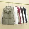 Down Cotton PU Disposable Vest Women's 2024 Autumn and Winter Fashion Stand-up Collar Warm Loose Cotton Waistcoat Outer Wear Vest