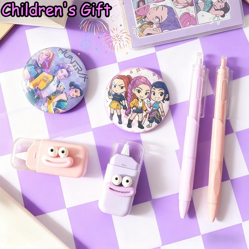 Demon Hunters 4-in-1 Cartoon Kids' Stationery Set, Including Correction Tape, Notebook, Pen and Badge, Ideal Gift for Students