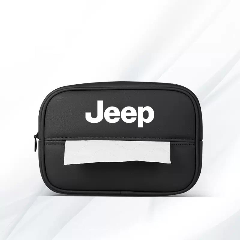 AIY5 PU Leather Car Tissue Box Armrest Paper Towel Storage Bag For Jeep Grand Cherokee Wrangler JK Gladiator Compass Renegade Patriot