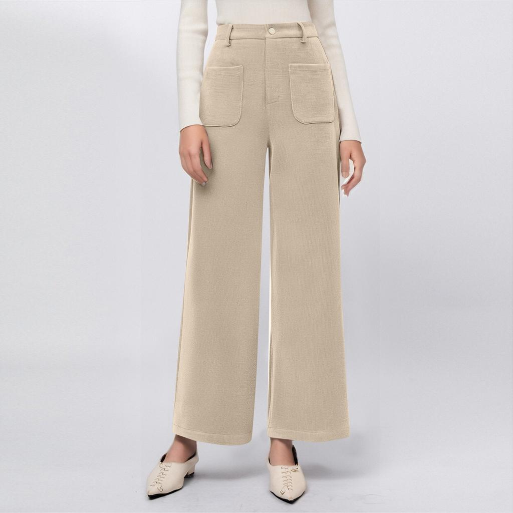 Women's Casual Wide-leg Stretch High-waisted Button-down Wide-leg Pants Working Straight-leg Pants With Pocket Pants